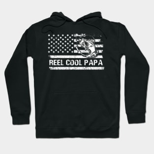 Mens Reel Cool Papa American Flag Fisherman Daddy Father's Day Gifts Fishing Hoodie